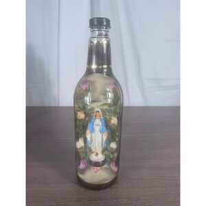 Vintage Virgin Mary Devotional Bottle Folk Art Religious Catholic Home Altar Déc